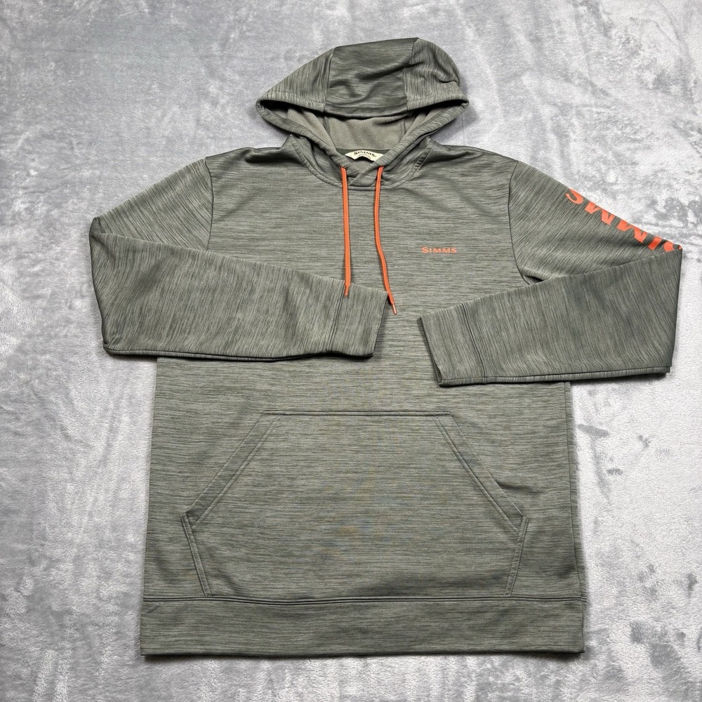 Simms Hoodie Mens Medium Green Carbon Heather Challenger Fleece Pullover Fishing